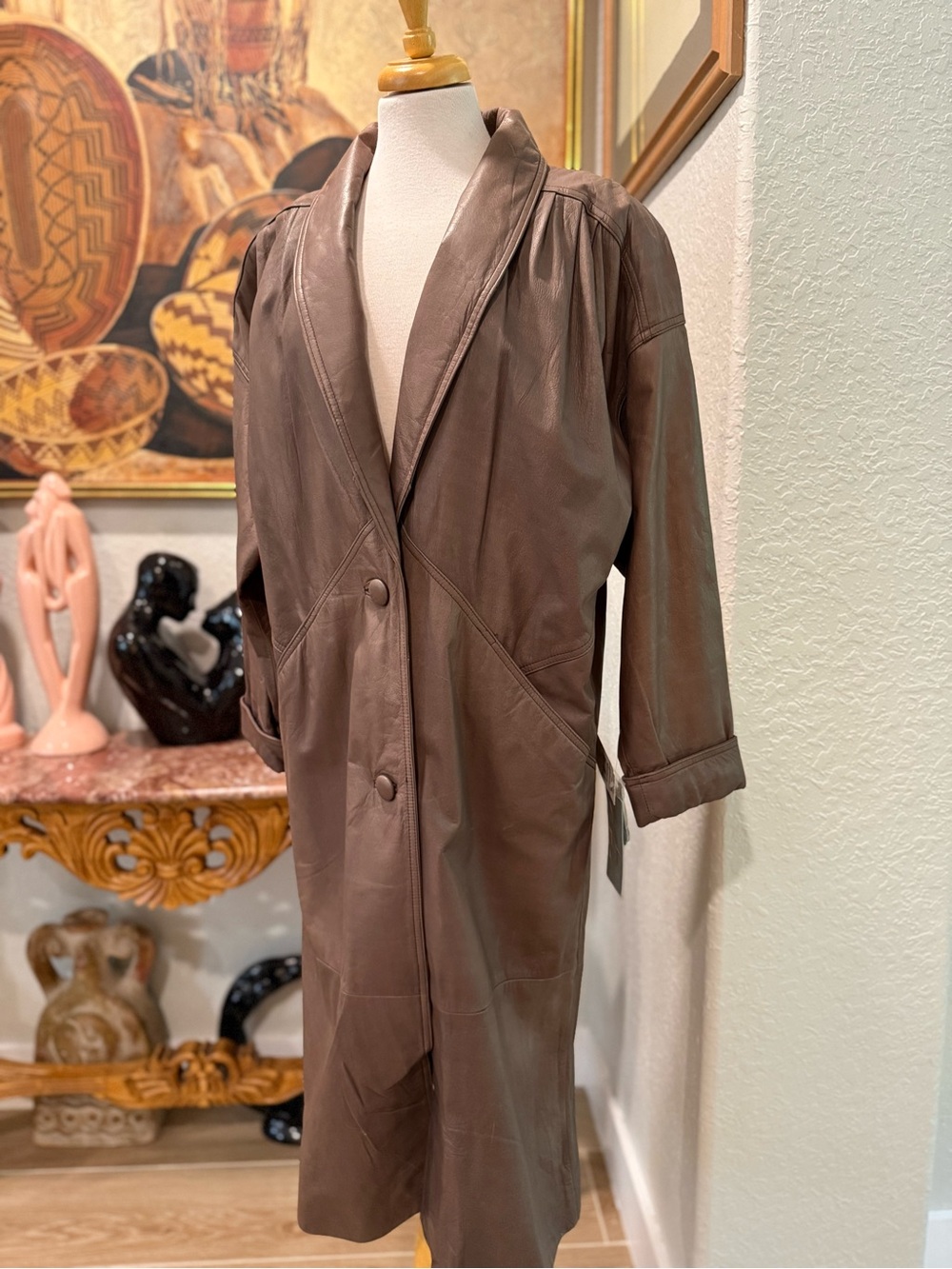 NWT Vintage Jacqueline Ferrar Taupe Leather Trench Coat